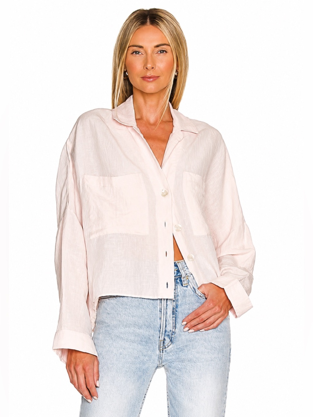 Show Me Your Mumu Button Down Linen Blouse in Shell Pink